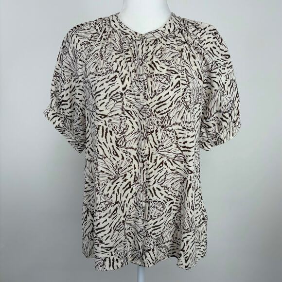 Bella Dahl Boho Puff Sleeve Button Front Linen Blend Printed Top Size Medium - Picture 1 of 10